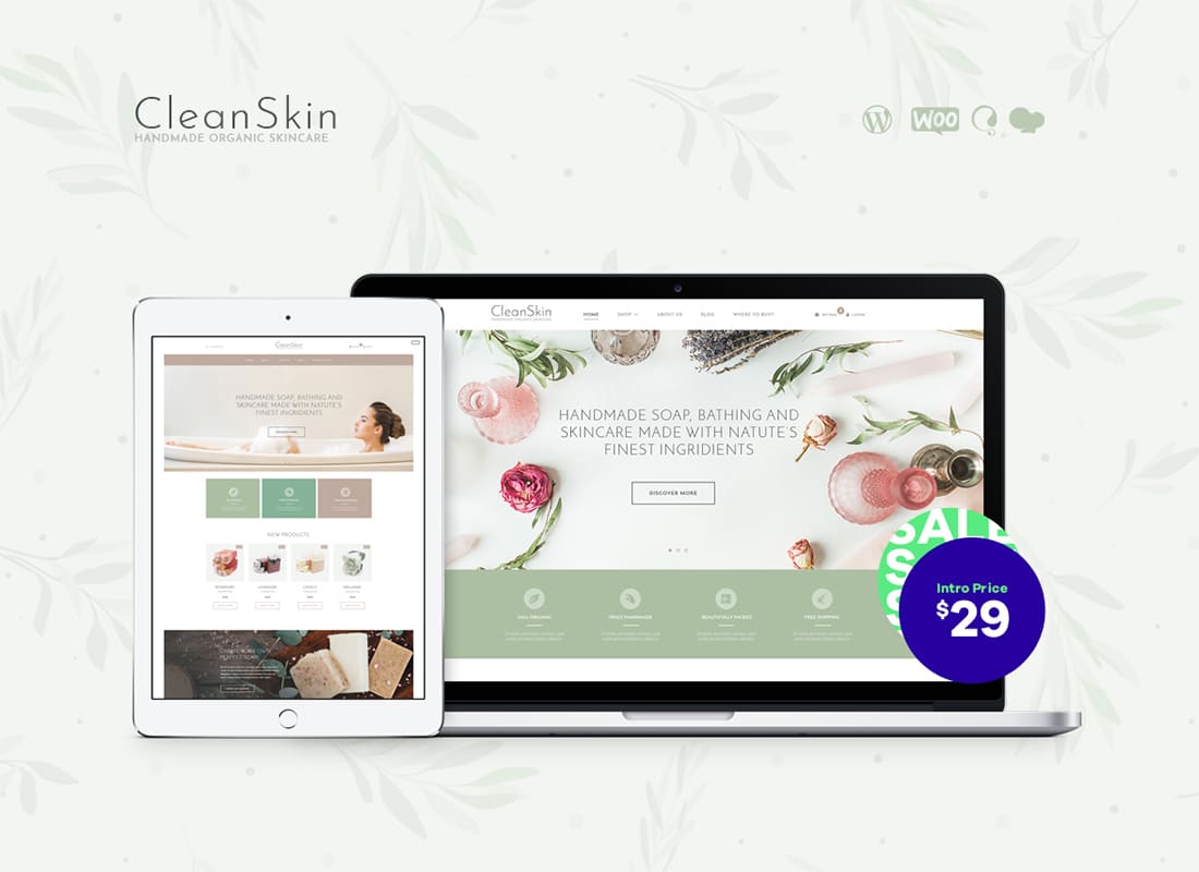 CleanSkin | Handmade Organic Soap & Natural Cosmetics Shop WordPress Theme Website Template