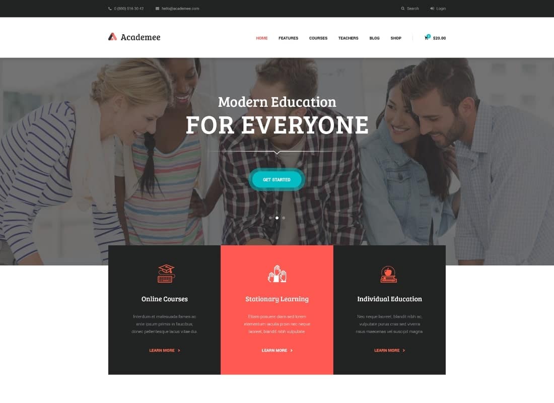 Academee | Education Center & Training Courses WordPress Theme Website Template