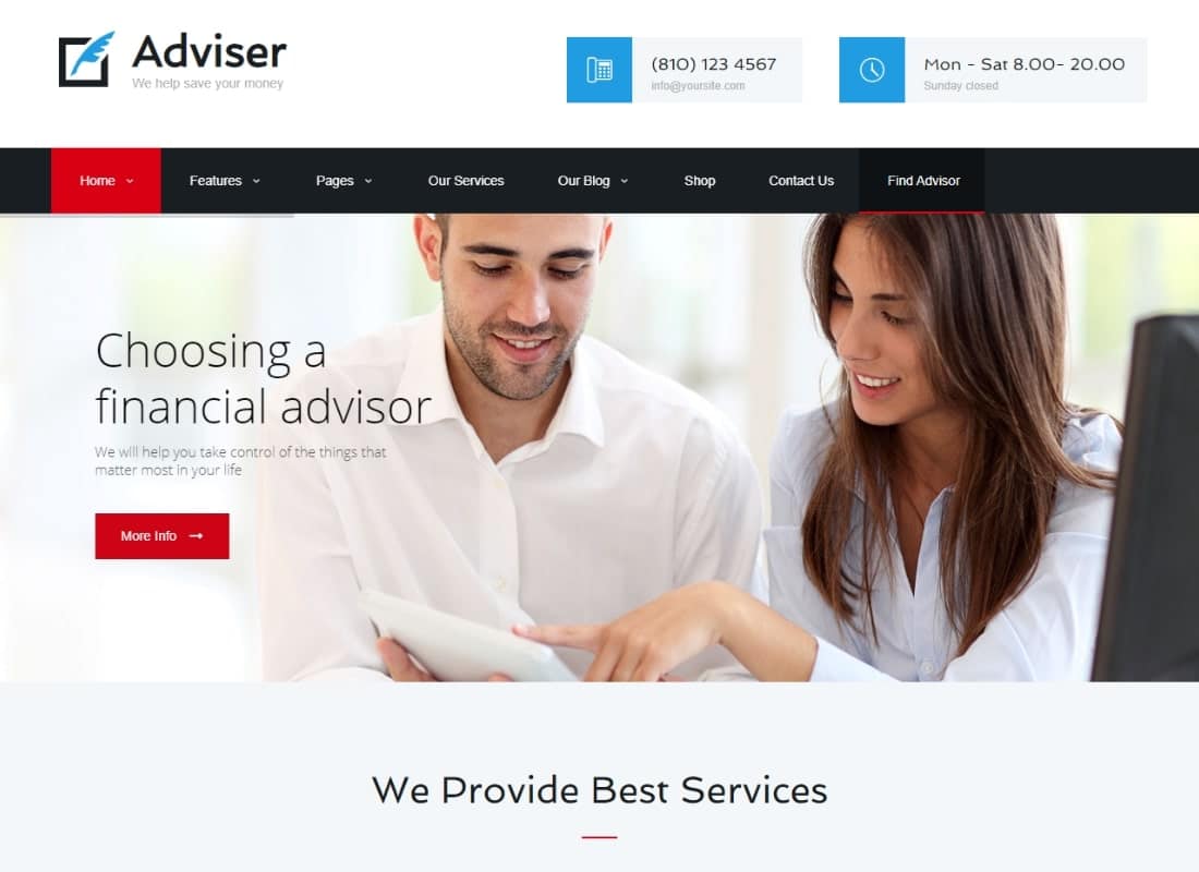Adviser | A Modern Finance & Accounting WordPress Theme Website Template