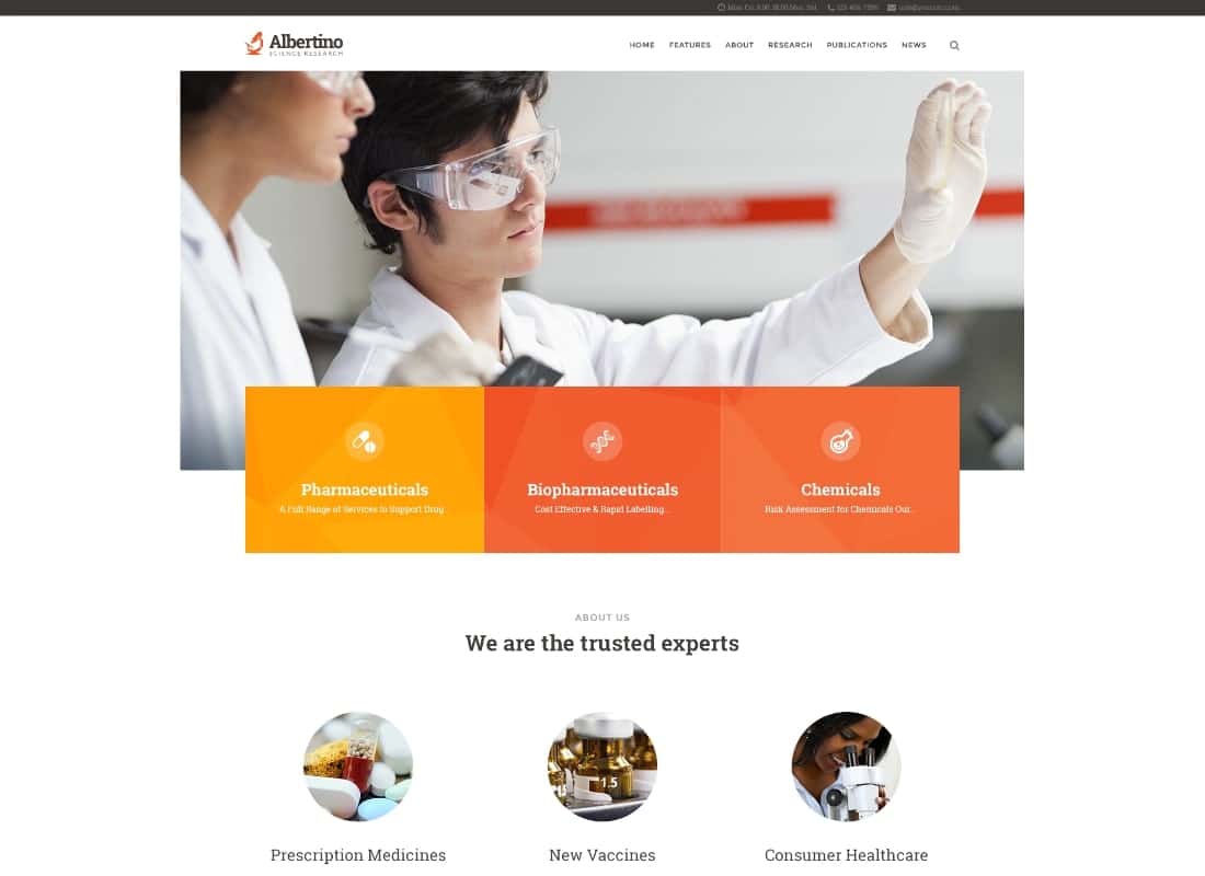 Albertino - Science Laboratory Research & Technology WordPress Theme Website Template