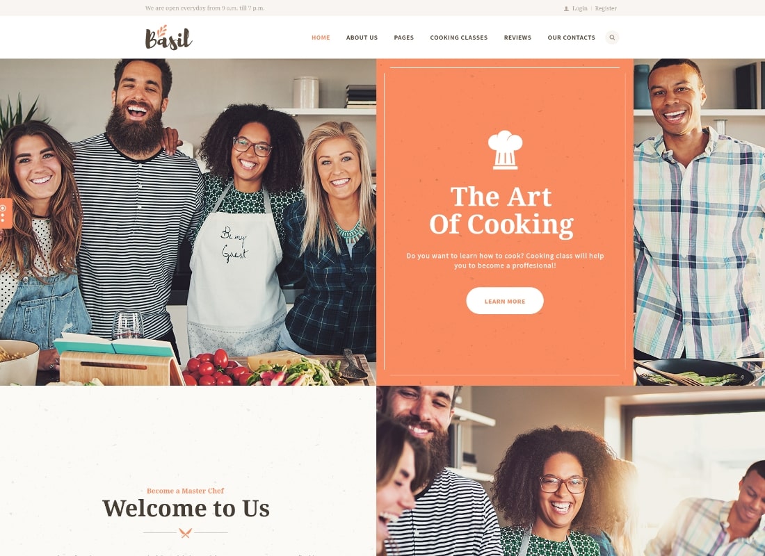 Basil | Cooking Classes and Workshops WordPress Theme Website Template