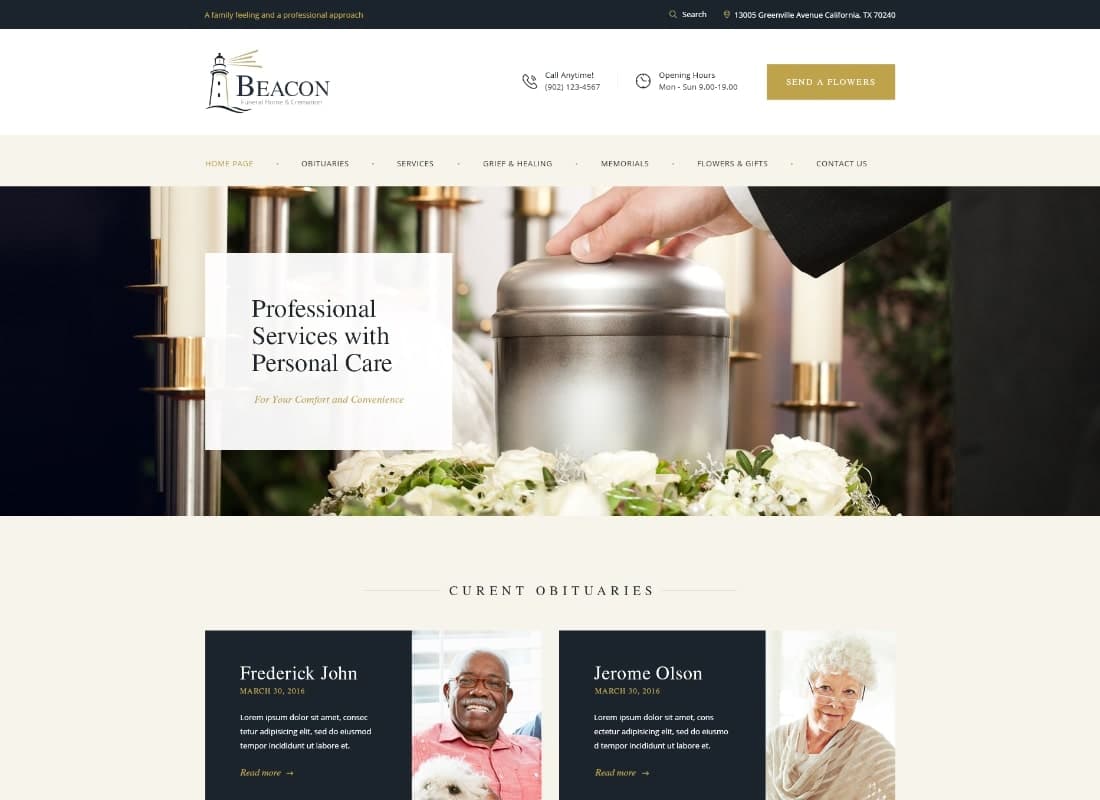Beacon | Funeral Home Services & Cremation Parlor WordPress Theme Website Template