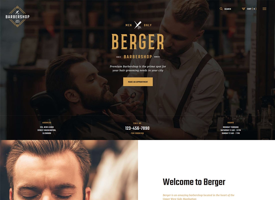 Berger | Barbershop, and Hairdresser + Tattoo Salon WordPress Theme Website Template