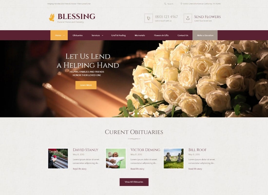 Blessing | Funeral Home Services & Cremation Parlor WordPress Theme Website Template
