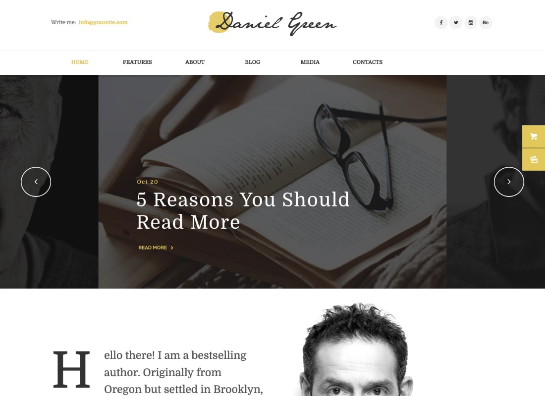 Daniel Green | Blog for Writers and Journalists With Bookstore WordPress Theme Website Template