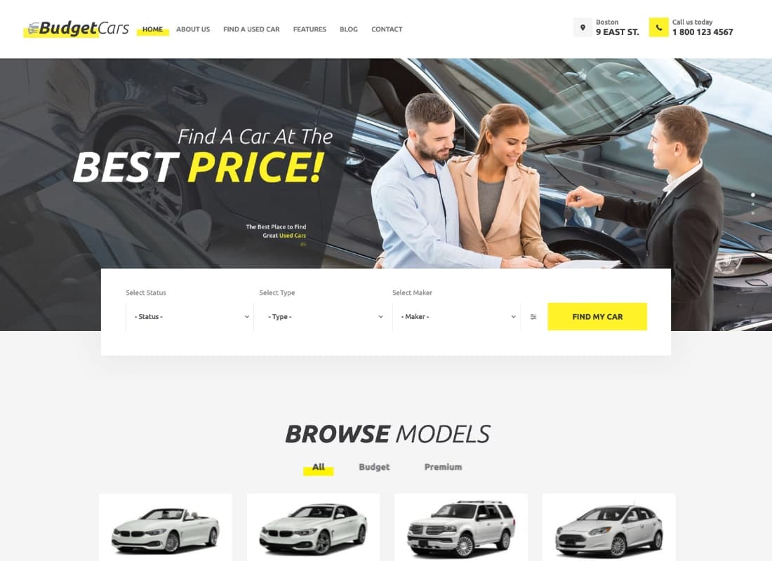 Budget Cars | Used Car Dealer & Rental WordPress Theme + Store Website Template