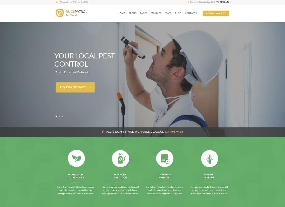 BugsPatrol - Pest & Insects Control Disinsection Services WordPress Theme Website Template