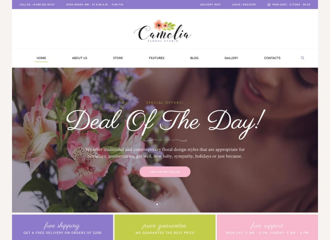 Camelia | A Floral Studio Florist WordPress Theme Website Template
