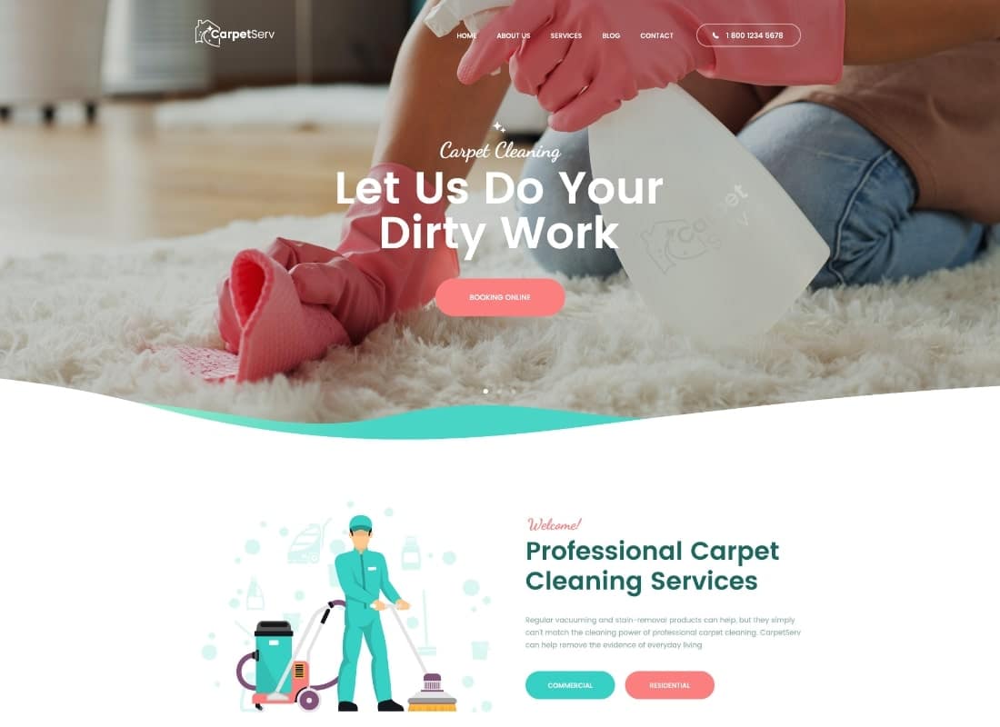 CarpetServ | Cleaning Company, Housekeeping & Janitorial Services WordPress Theme Website Template