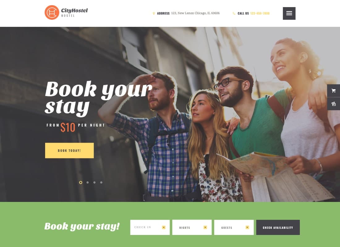 City Hostel | A Travel & Hotel Booking WordPress Theme Website Template
