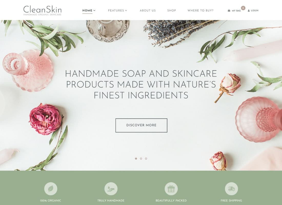 CleanSkin | Handmade Organic Soap & Natural Cosmetics Shop WordPress Theme Website Template