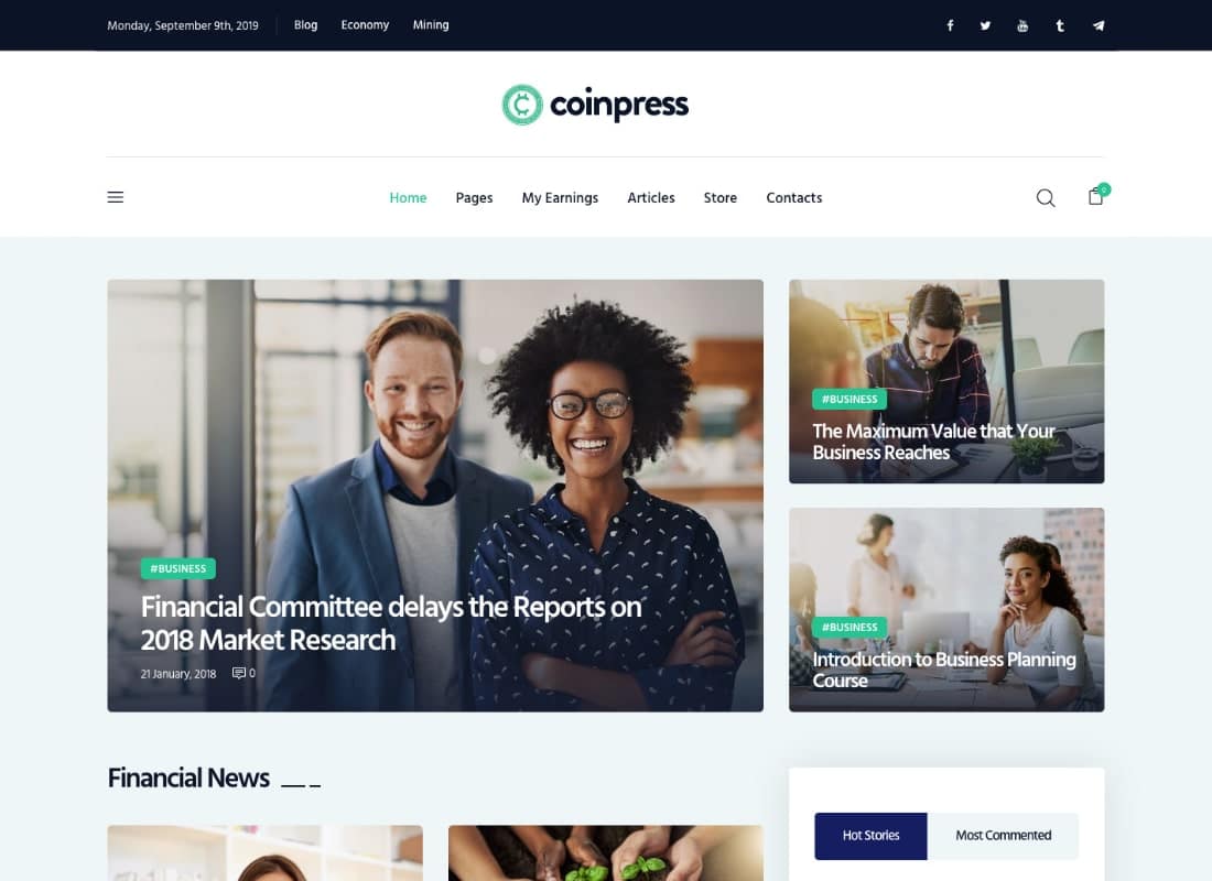 Coinpress | Cryptocurrency Magazine & Blog WordPress Theme Website Template