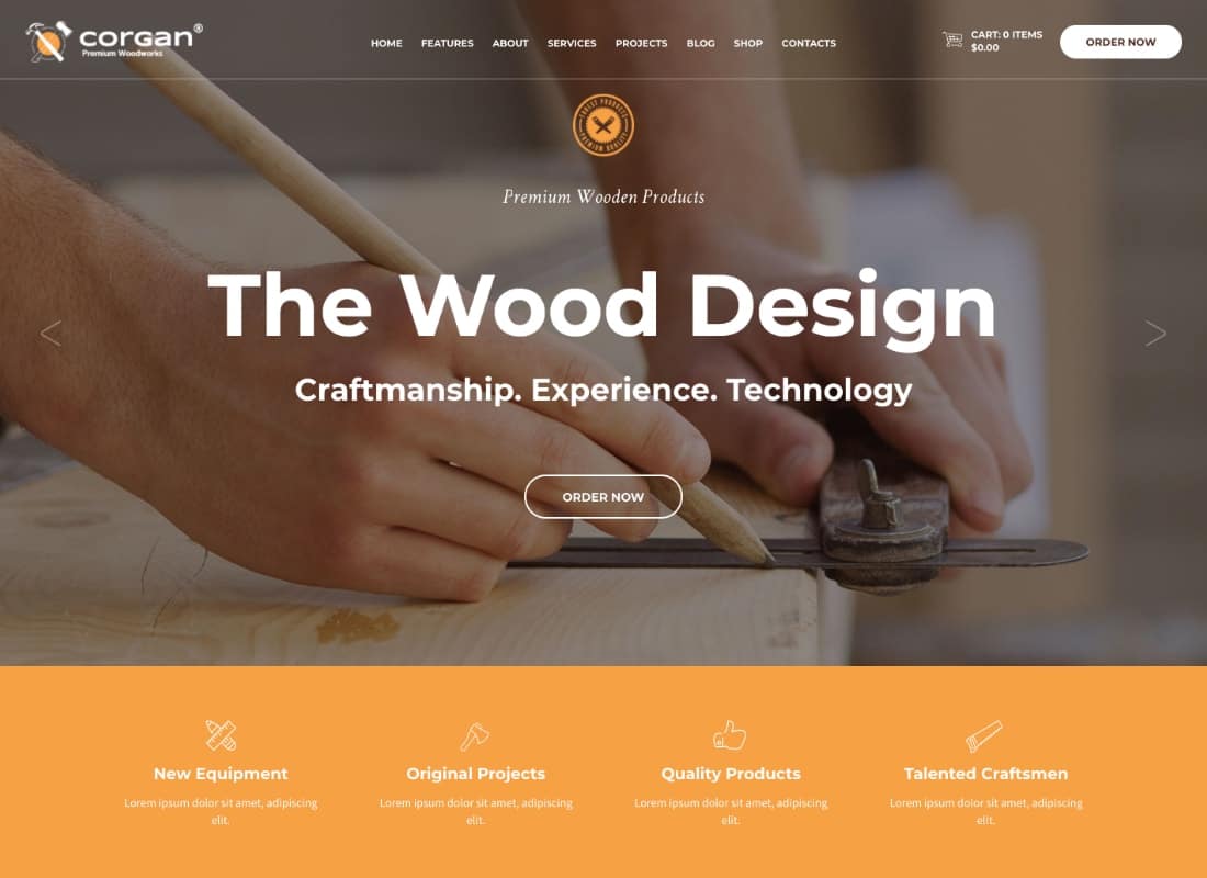 Corgan | Woodworks, Carpentry and Flooring WordPress Theme Website Template