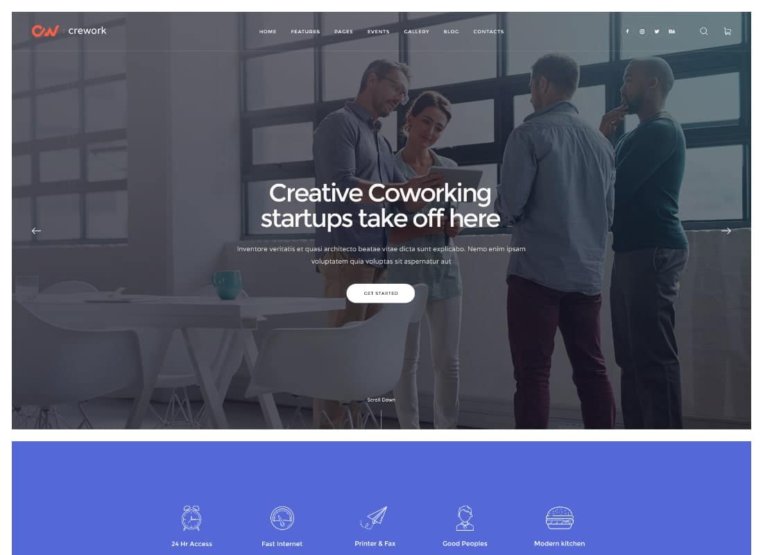 Crework | Coworking and Creative Space WordPress Theme Website Template