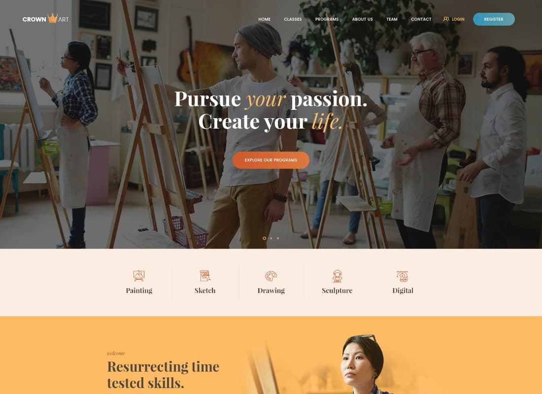 Crown Art | Drawing and Music School WordPress Theme Website Template