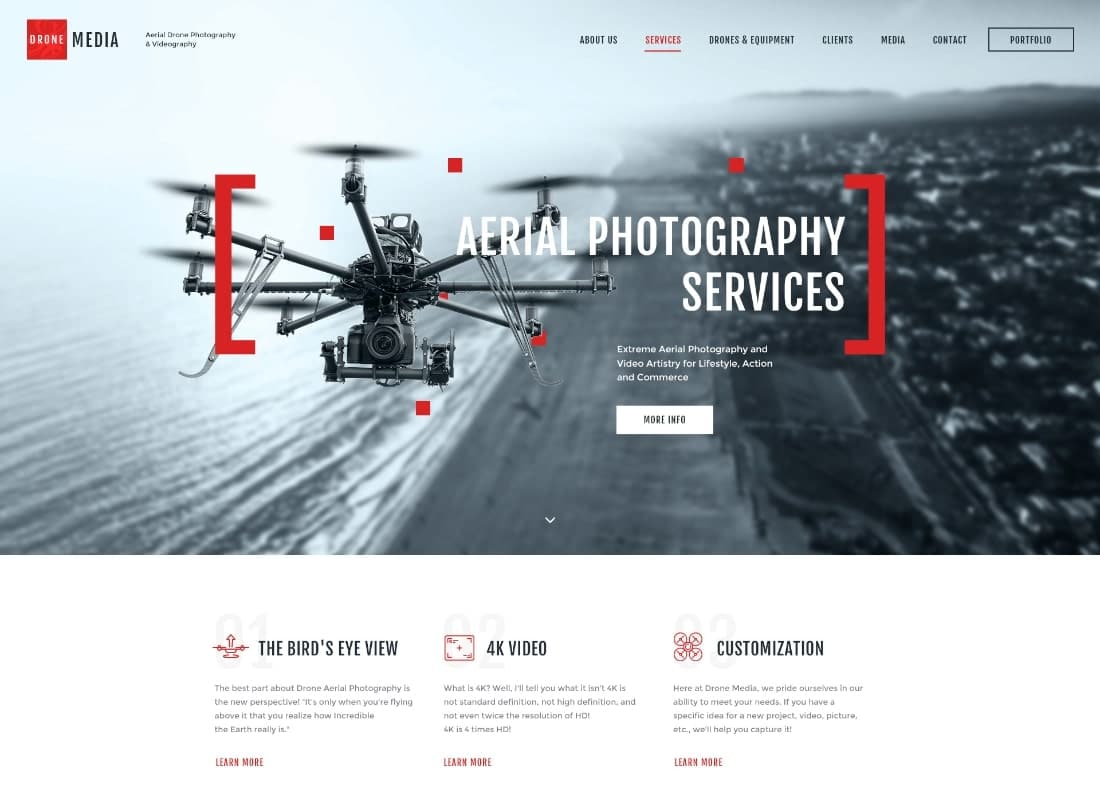 Drone Media | Aerial Photography & Videography WordPress Theme Website Template
