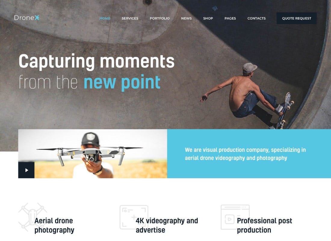 DroneX | Aerial Photography & Videography WordPress Theme Website Template