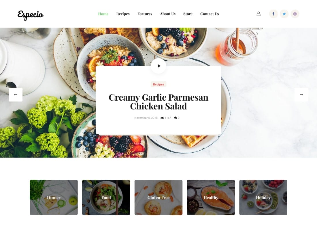 Especio | Gutenberg Food Blog WordPress Theme Website Template