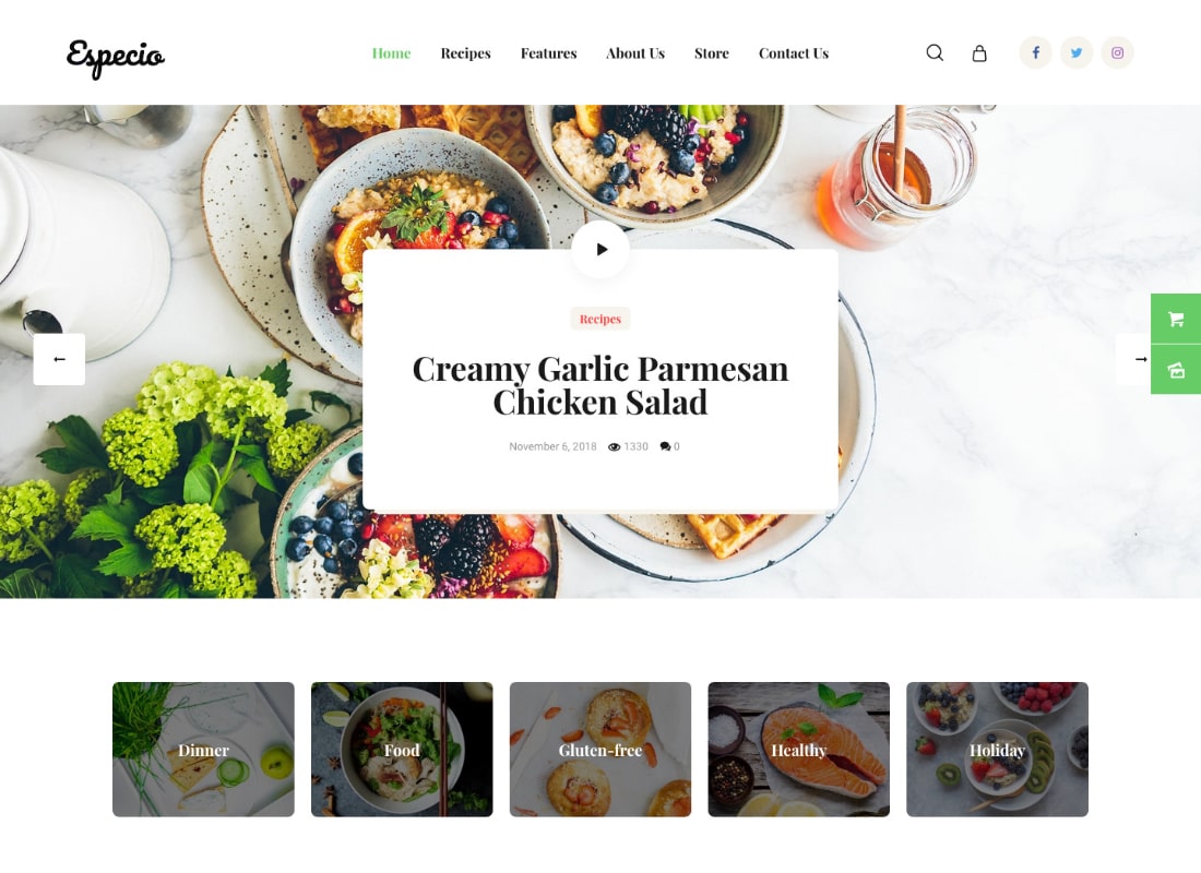 Especio | Gutenberg Food Blog WordPress Theme Website Template