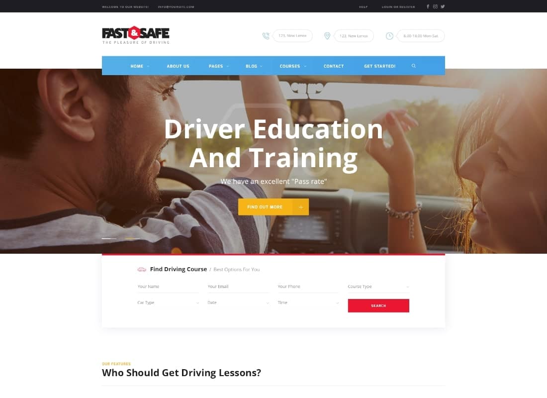 Fast & Safe | Driving School WordPress Theme Website Template