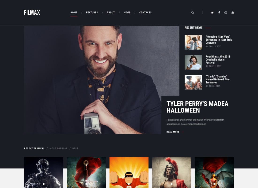 Filmax | Movie Magazine WordPress Theme Website Template