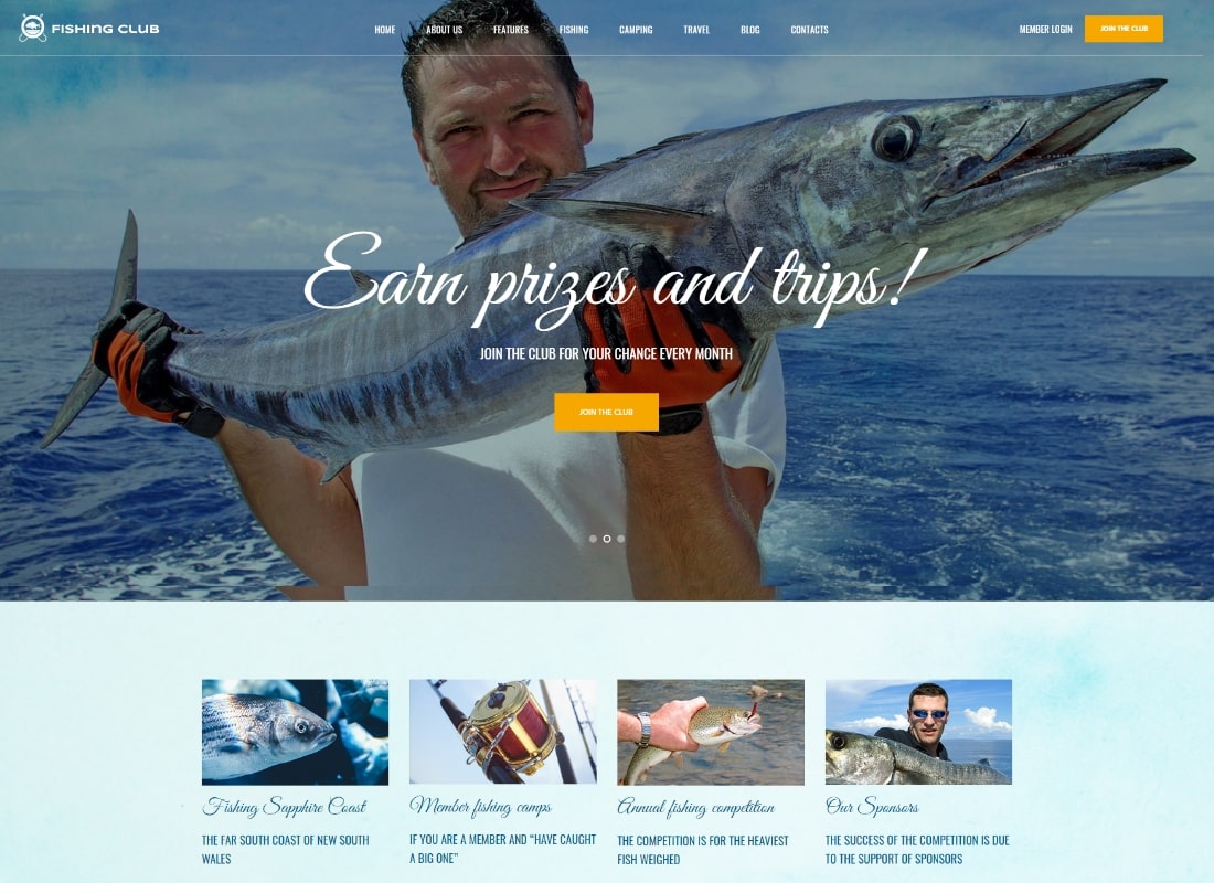 Fishing and Hunting Club Hobby WordPress Theme Website Template