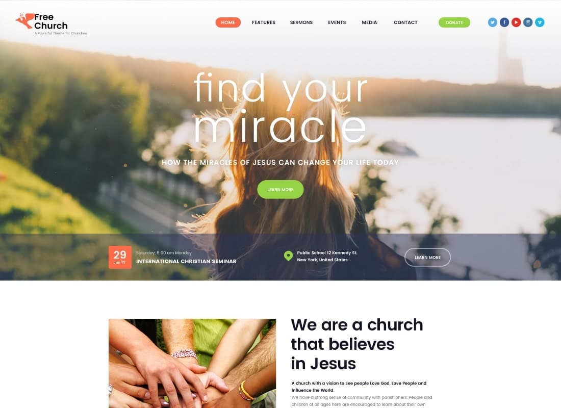Free Church | Religion & Charity WordPress Theme Website Template