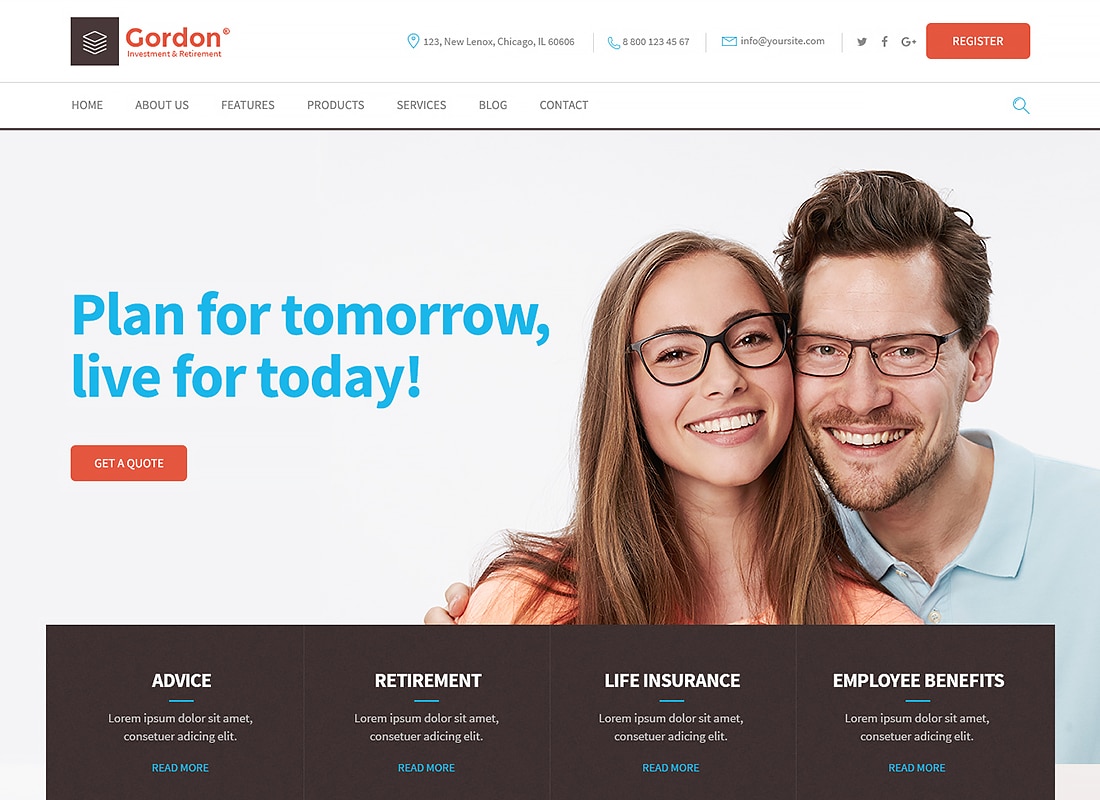 Gordon | Investments & Insurance Company WordPress Theme   Website Template