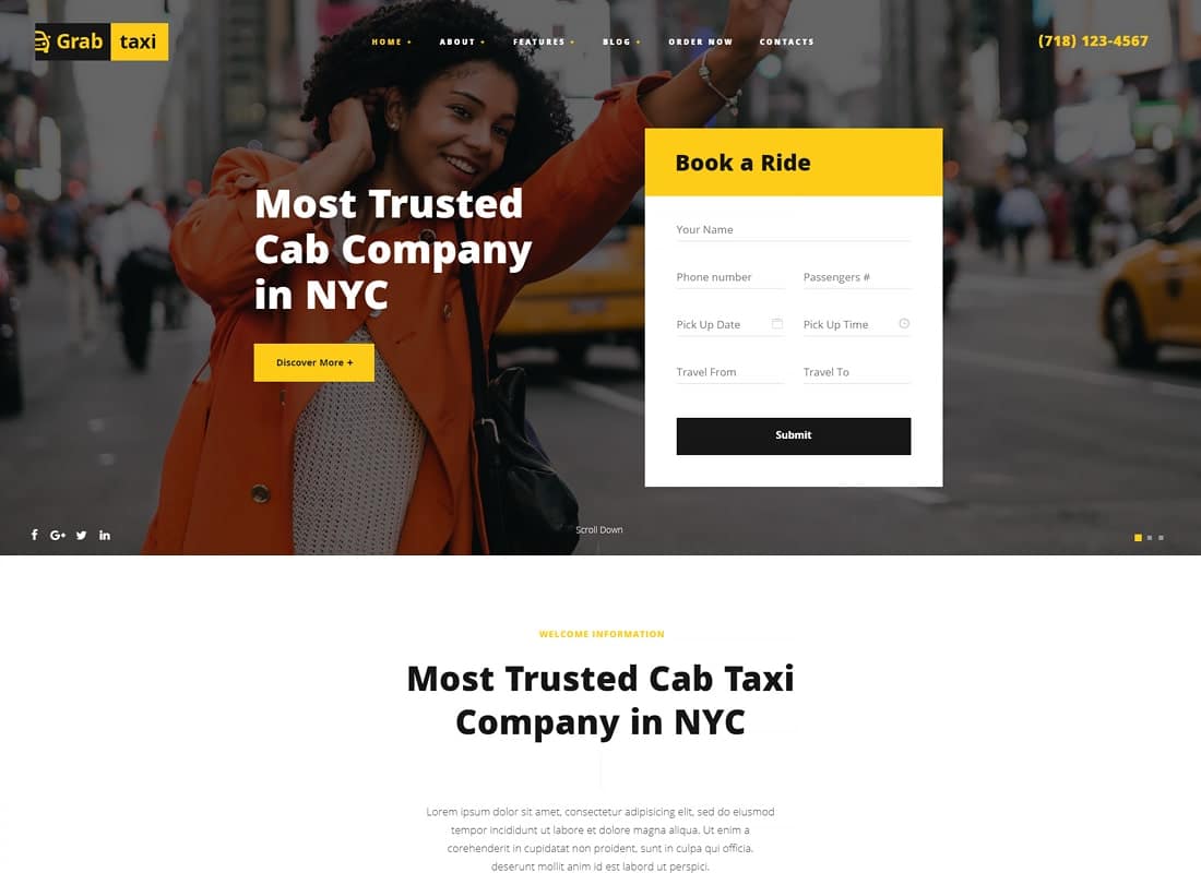 Grab Taxi | Online Taxi Service WordPress Theme Website Template