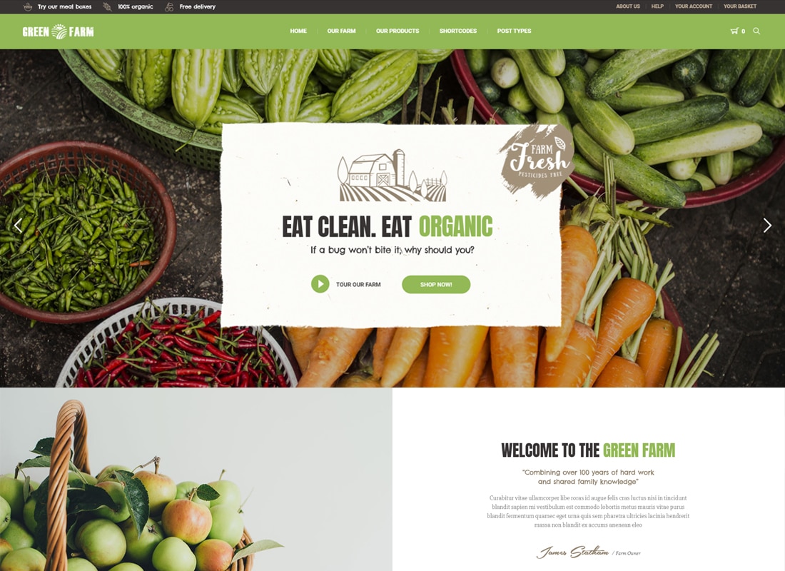 Green Farm - Organic Food Farm & Eco Food Store WordPress Theme   Website Template