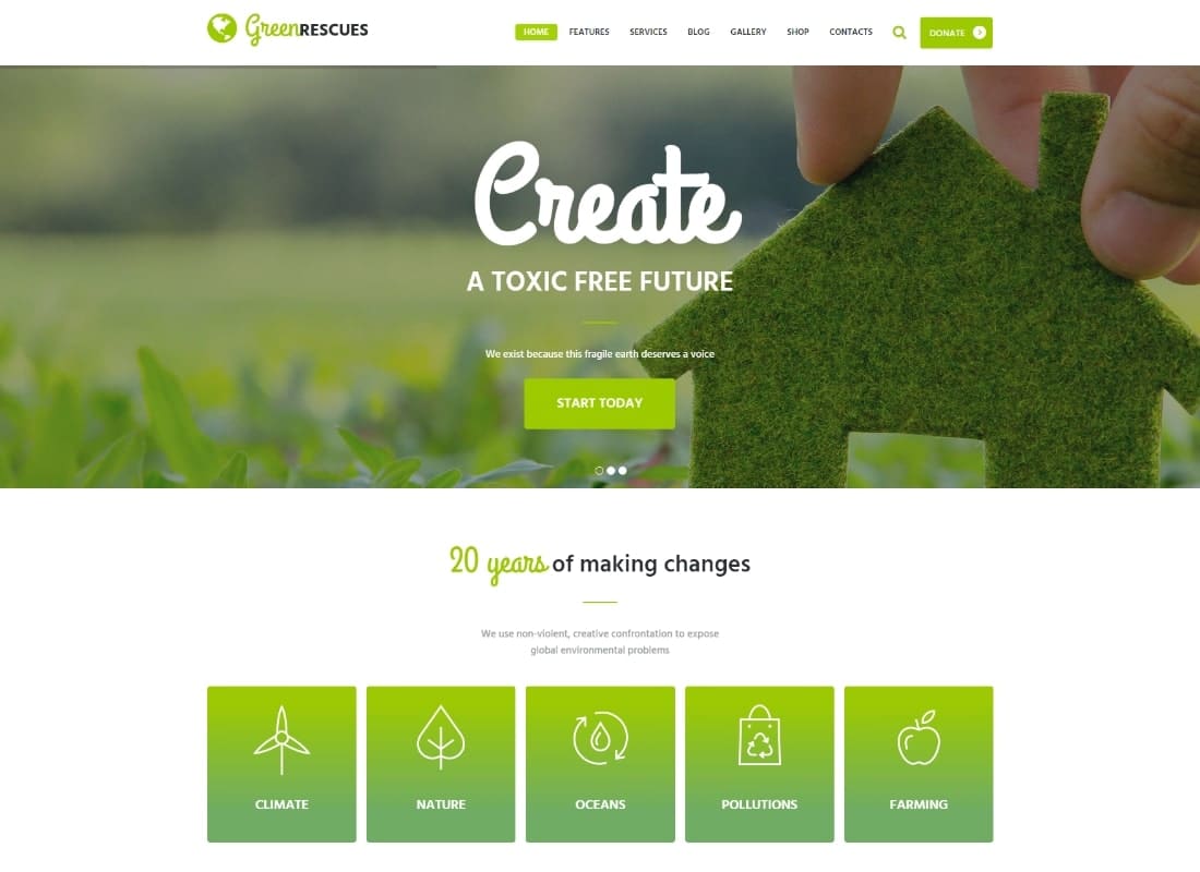 Green Rescues - Environment Protection Antipollution Eco WordPress Theme Website Template