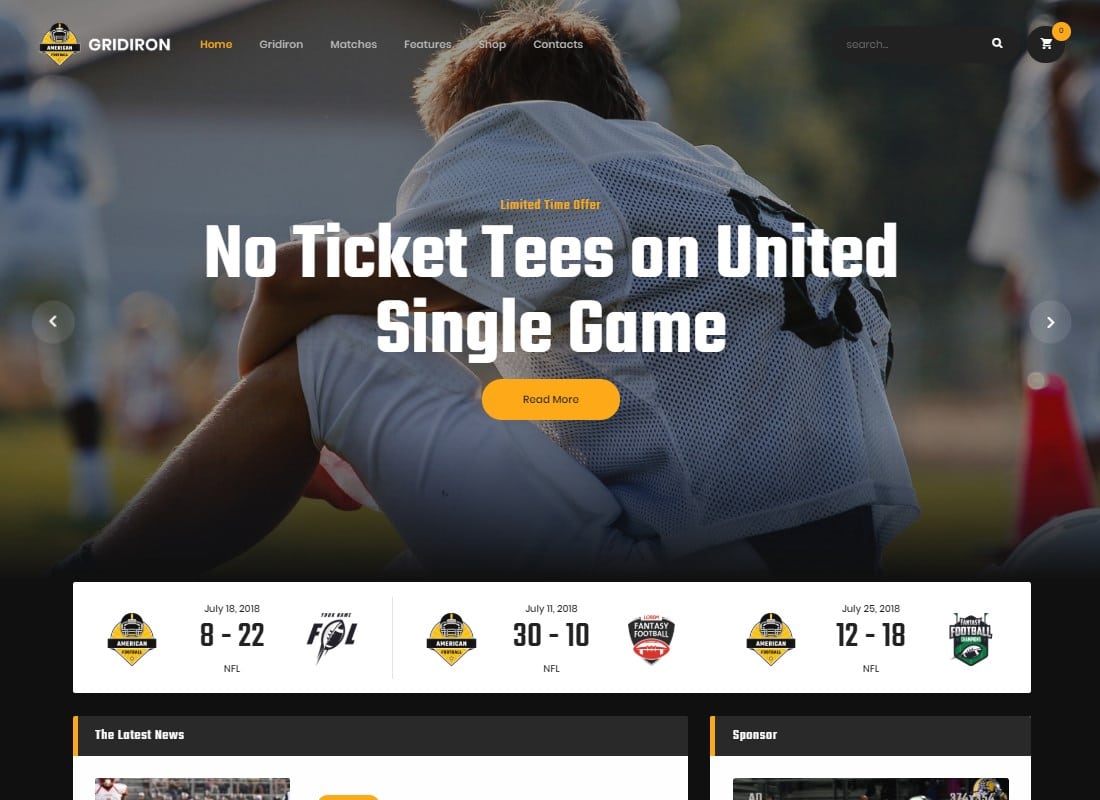 Gridiron | American Football & NFL Team WordPress Theme Website Template