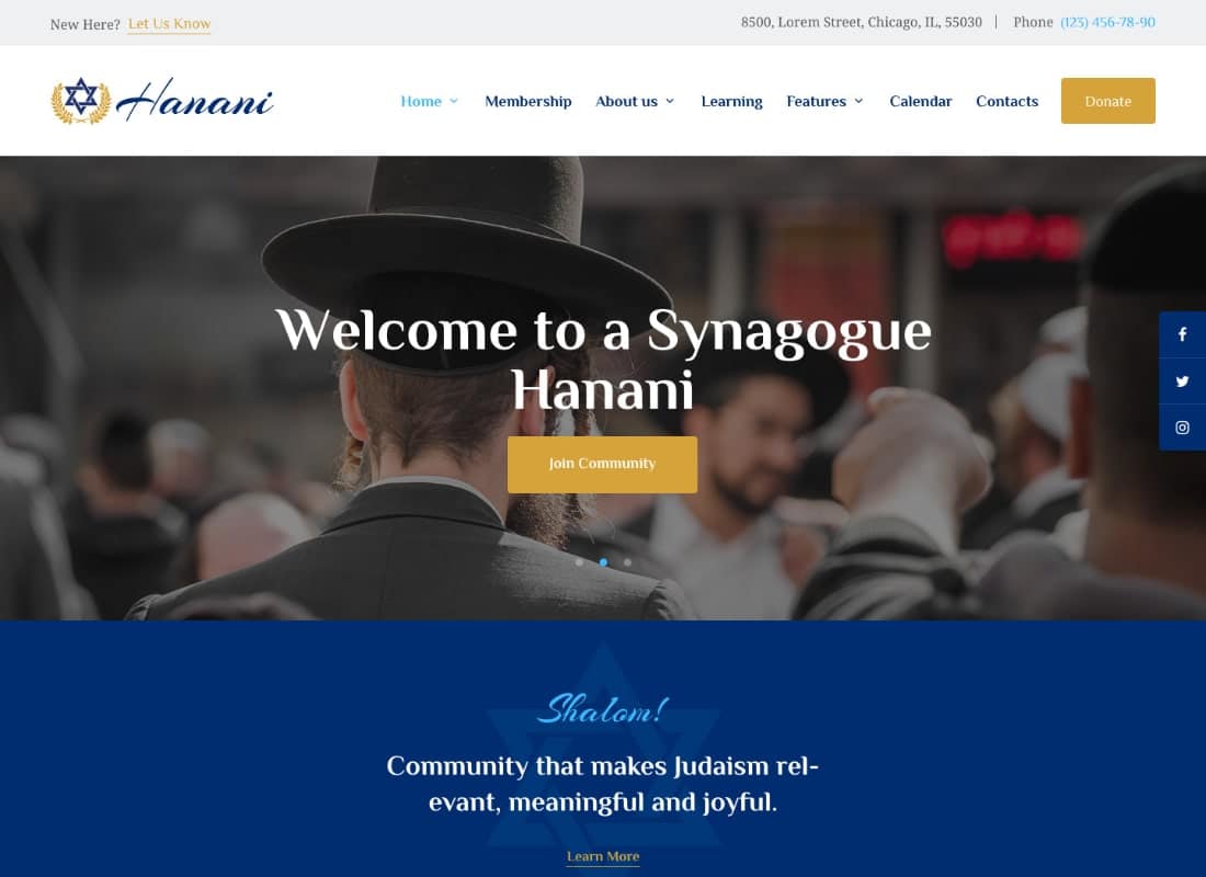 Hanani | Jewish Community & Synagogue WordPress Theme Website Template