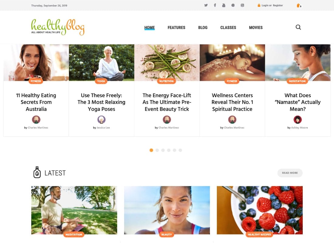 Healthy Living - Blog with Online Store WordPress Theme Website Template