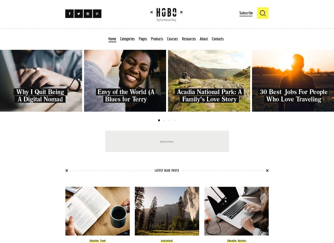 Hobo | Digital Nomad Travel Lifestyle Blog WordPress Theme Website Template