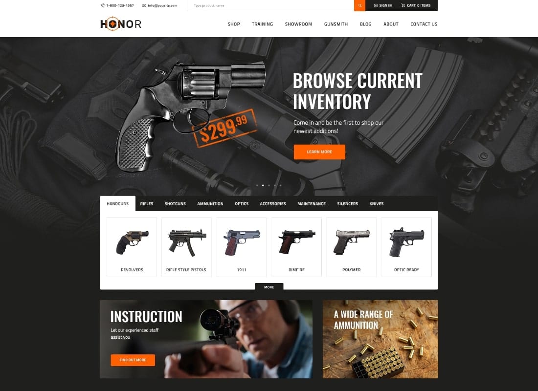 Honor | Shooting Club & Weapon Store WordPress Theme Website Template