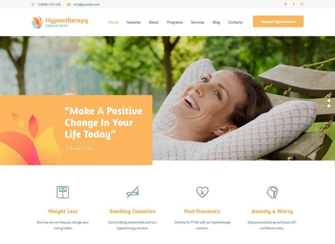 Hypnotherapy and Psychologist Therapy WordPress Theme Website Template