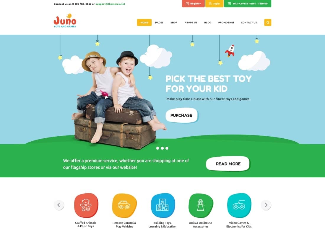 Juno | Kids Toys & Games Store WordPress Theme Website Template