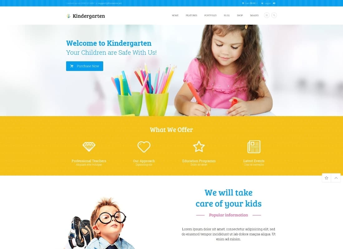 Kindergarten | Day Care & Children School Education WordPress Theme Website Template