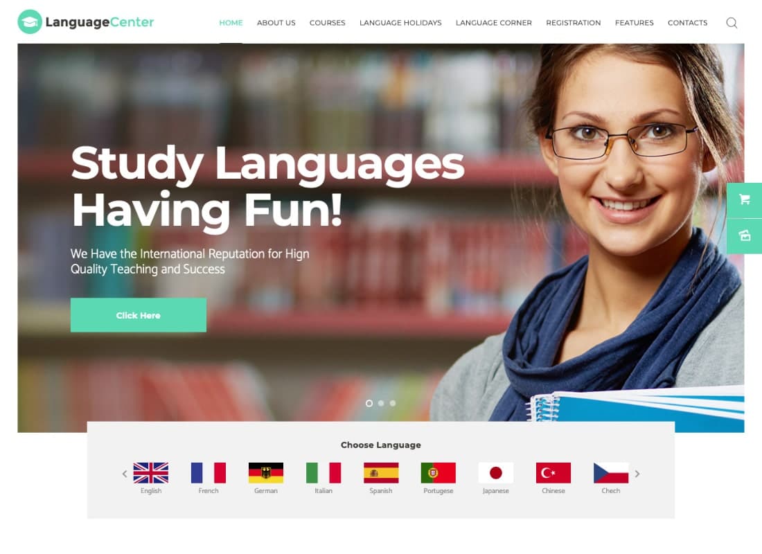 Language Center & Online School Education WordPress Theme Website Template