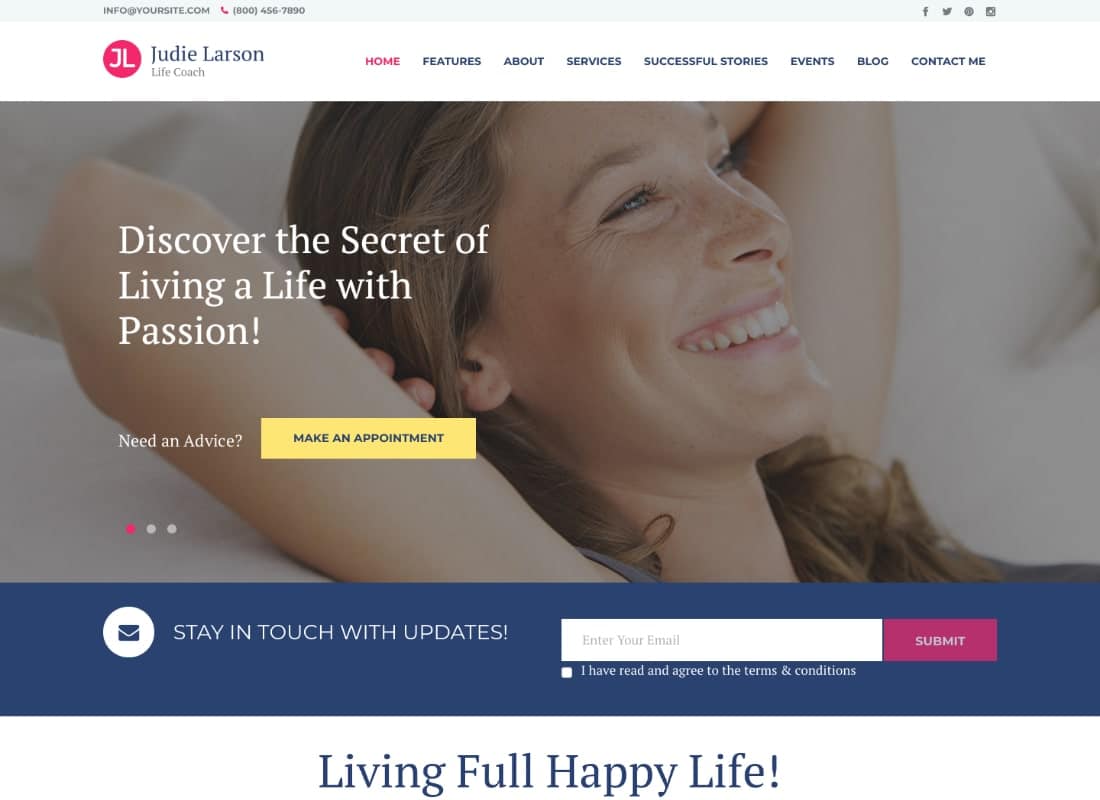 Life Coach and Psychologist Personal WordPress Theme Website Template
