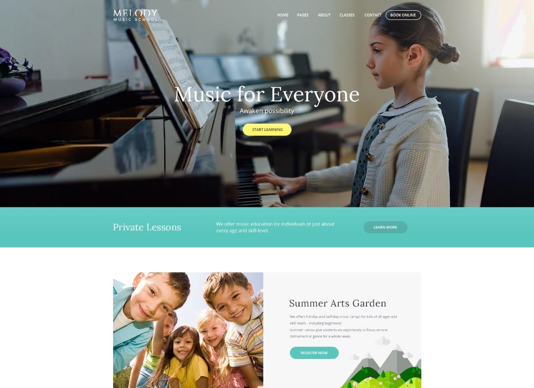 Melody - School of Arts & Music School WordPress Theme Website Template