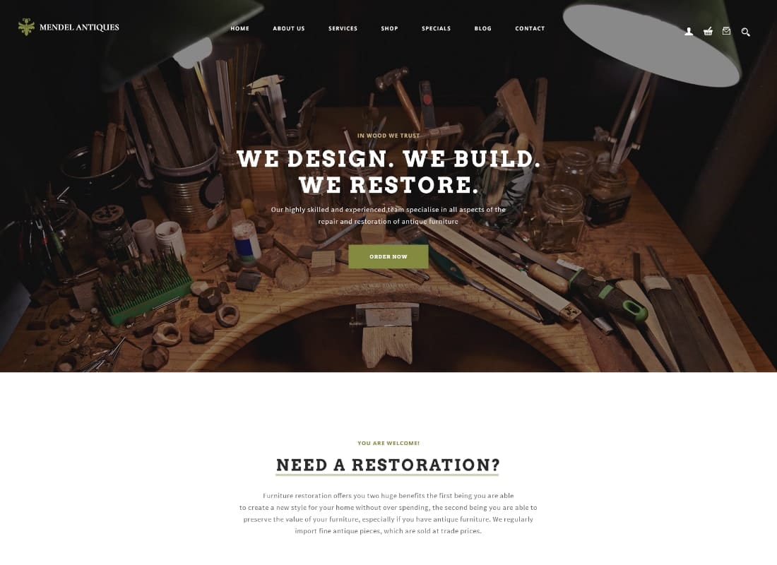 Mendel | Furniture Design & Restoration WordPress Theme  Website Template