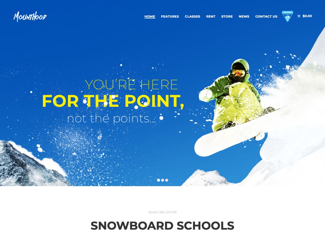 Mounthood | A Modern Ski and Snowboard School WordPress Theme Website Template
