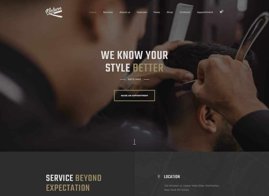 Nelson - Barbershop Hairdresser & Tattoo Salon WordPress Theme Website Template