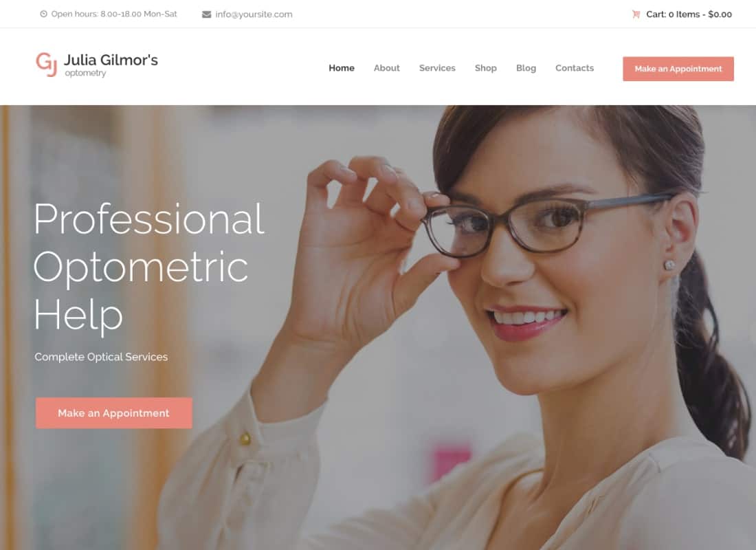 Optometry, Optician & Optics Store Medical WordPress Theme Website Template
