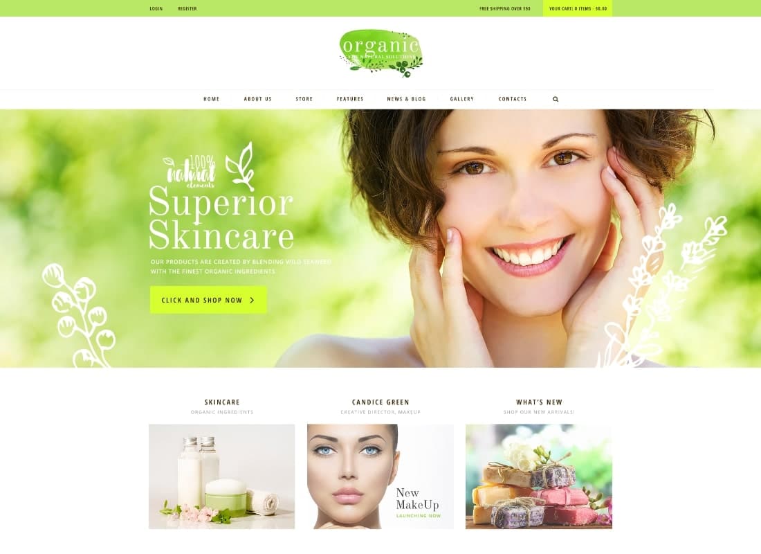Organic Beauty Store & Natural Cosmetics WordPress Theme Website Template