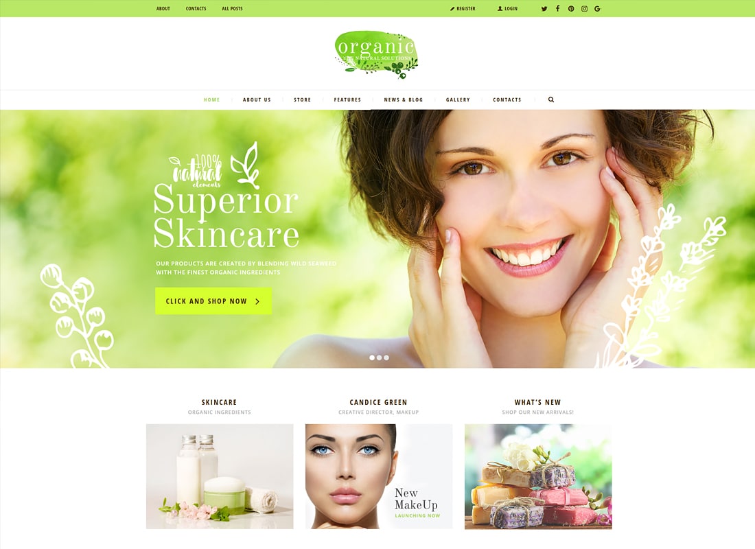 Organic Beauty Store & Natural Cosmetics WordPress Theme   Website Template
