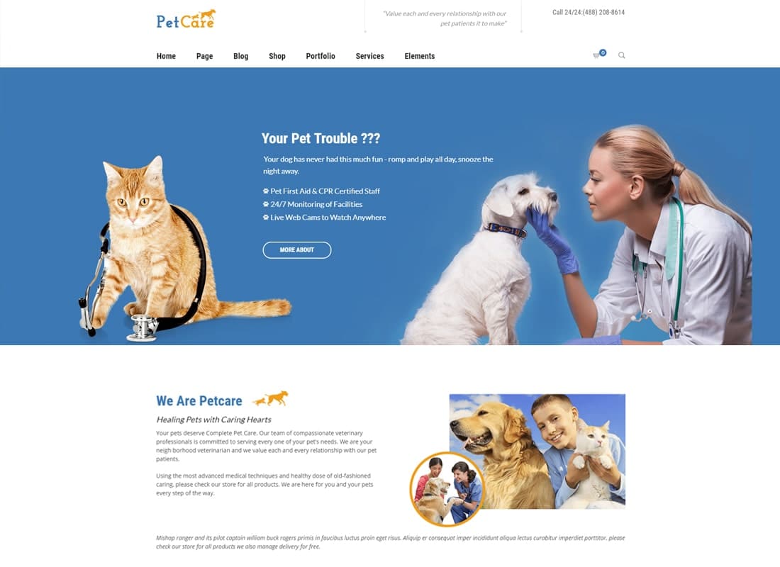 Petcare - Pet Shop and Pet Care WordPress Theme Website Template