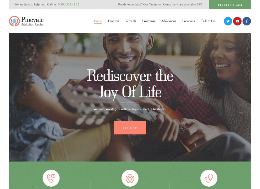 Pinevale | Addiction Recovery and Rehabilitation Center WordPress Theme Website Template